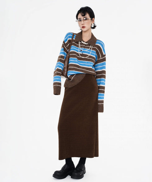 Stripe Collar Knit Pullover